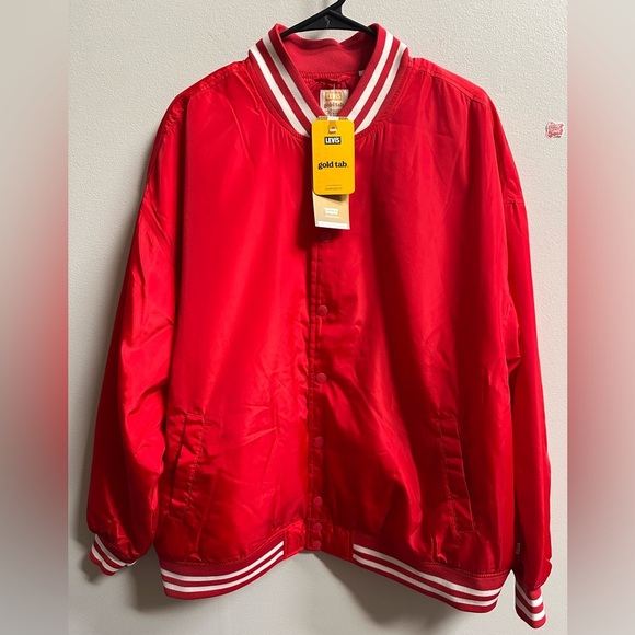 Levi’s Gold Tab Redwood Tech Baseball Jacket Women’s XL Oversized Red Bomber - Picture 4 of 11